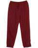 Burgundy track pants with an elasticated waistband, featuring side pockets and a drawstring, with a logo present.