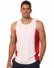 Men's cooldry contrast mesh singlet in white with red side panels, featuring a logo on the front.