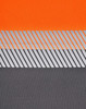 A segmented fabric featuring bright orange and grey tones with reflective stripes, ideal for work polo shirts.