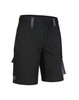 Unisex black utility stretch cargo work shorts with side pockets and a decorative loop, featuring contrasting grey details.