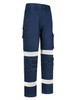 Unisex navy cotton stretch ripstop work pants with segmented reflective strips and multiple pockets.