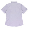 A short-sleeve button-up shirt in pale purple, featuring a tailored fit and a subtle texture. Includes a logo.