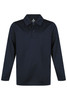 A long-sleeved navy polo shirt featuring a collar and buttons, with a logo on the chest. Ideal for casual wear.