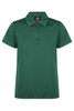A green polo shirt with a collar, featuring three buttons and a logo. Suitable for casual or active wear.