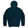 A navy blue hoodie featuring a hood and a minimalist design, with a visible logo on the back.