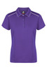 A purple polo shirt with a collar, button placket, and contrast detailing on the sleeves, featuring a logo.