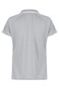 A grey polo shirt featuring a collar and short sleeves, with contrasting trim and a logo on the back.