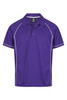 A purple polo shirt with white piping and a logo on the chest. Suitable for men's casual wear.