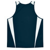 A dark navy singlet featuring white panels on the sides. Includes a logo on the back.