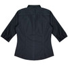 A dark shirt with 3/4 sleeves and a fitted design, featuring a back yoke and a logo.
