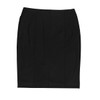 A black knee-length skirt with vertical seams and a discreet zipper at the back. It features a subtle branding logo.
