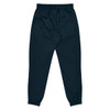Navy kids' pants with an elasticised waistband and gathered cuffs, featuring a logo.