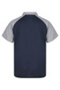 A navy and grey polo shirt, featuring a sporty design and a logo on the front.
