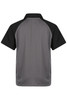 A grey and black polo shirt with a mesh design and brand logo on the collar.