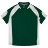 A green and white polo shirt with a logo, featuring a raglan sleeve design.