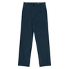 Navy pleated men's pants with a structured design and a waistband featuring a logo.