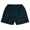 Dark green kids' sports shorts with an elastic waistband and a branded logo present.
