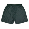 Green kids' sports shorts with an elastic waistband and a back pocket. Features a logo.