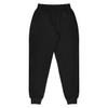 Black tapered fleece kids pants with an elastic waistband and cuffed hems. Features pockets and a brand logo.
