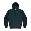 A black men's hoodie featuring a front pocket and a drawstring hood. The design includes a logo.