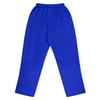 Bright blue track pants with an elastic waistband, featuring a simple design and a logo.