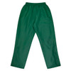 Green track pants featuring an elastic waistband and side pockets, with a logo on the design.