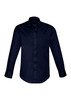 A navy long sleeve shirt featuring a button-down collar and a chest pocket. The shirt has a subtle logo.