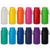 A drink bottle range featuring 12 colourful 1L vacuum bottles, including white, yellow, orange, pink, red, green, blue, navy, and purple.