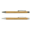 Two bamboo pens with silver and grey metal accents, featuring a sleek and natural design.