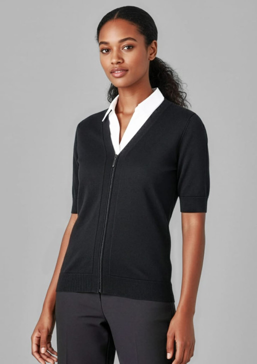 Womens Zip Front Short Sleeve Knit Cardigan