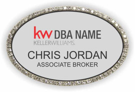 Keller Williams Realty Logo 2 Silver Oval Bling Name Badge