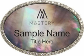 Keller Williams Mastery Silver Oval Bling Black Pearl Name Badge