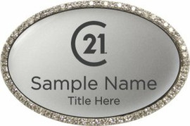 Century 21 New Logo Oval Bling Silver Name Badge | KWP-98735