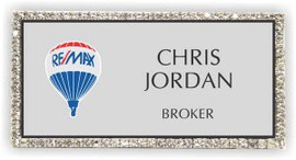 RE/MAX Balloon Logo Silver Bling Name Badge | KWP-80795