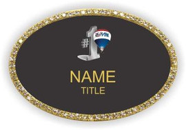 RE/MAX #1 Logo Oval Bling Gold Name Badge | KWP-83900
