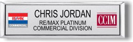 RE/MAX Commercial Platinum Small Executive Silver Name Badge | KWP-56852