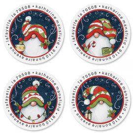Holiday Magic Gnome Round Address Labels (4 Designs)