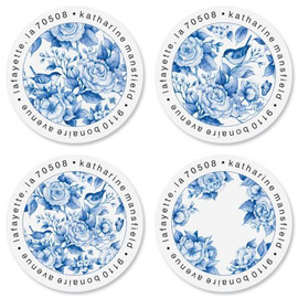 Blue Chinolserie Round Address Labels