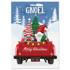 Gnomes In Red Truck Christmas Greeting Cards