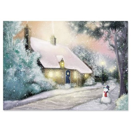 Snowman & Winter Cottage Christmas Greeting Cards