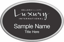 Keller Williams Luxury Silver Oval Pebbled Prestige Black Name Badge – Elegant & Durable