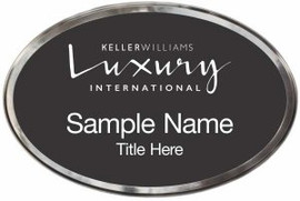 Keller Williams Luxury International Silver Oval Polished Prestige Black Name Badge