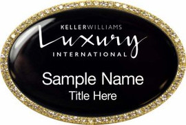 Keller Williams Luxury International Gold Oval Bling Black Name Badge