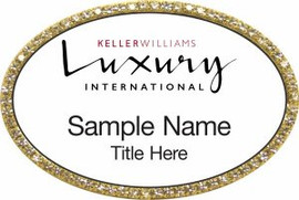 Keller Williams Luxury International Gold Oval Bling White Name Badge (Style B)