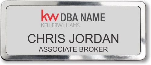 Keller Williams Realty Logo 2 Silver Prestige Name Badge with Polished Silver Frame