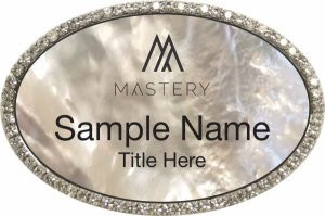 Keller Williams Mastery Silver Oval Bling White Pearl Name Badge
