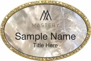 Keller Williams Mastery Gold Oval Beyond Bling White Pearl Name Badge