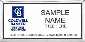 Coldwell Banker Pro West Executive Silver Name Badge White Insert | KWP-109161