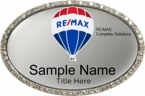 RE/MAX Complete Solutions Silver Oval Bling Name Badge | KWP-114096