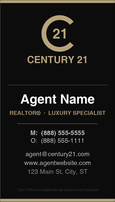 Century 21 business card front design C21-F03 Refined Agent Presentation Layout